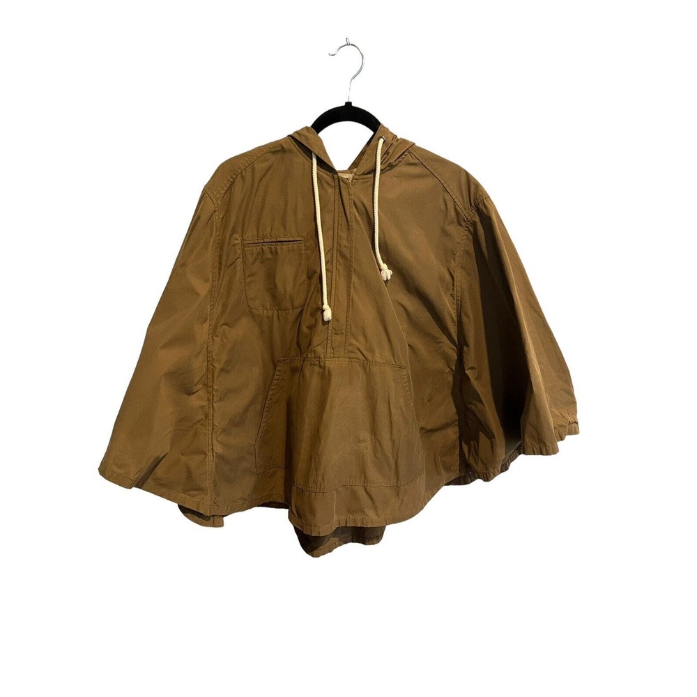 WHIT by Whitney Pozgay Womens Coat Cape Poncho Tan 1/4 Zip Hooded Sz M